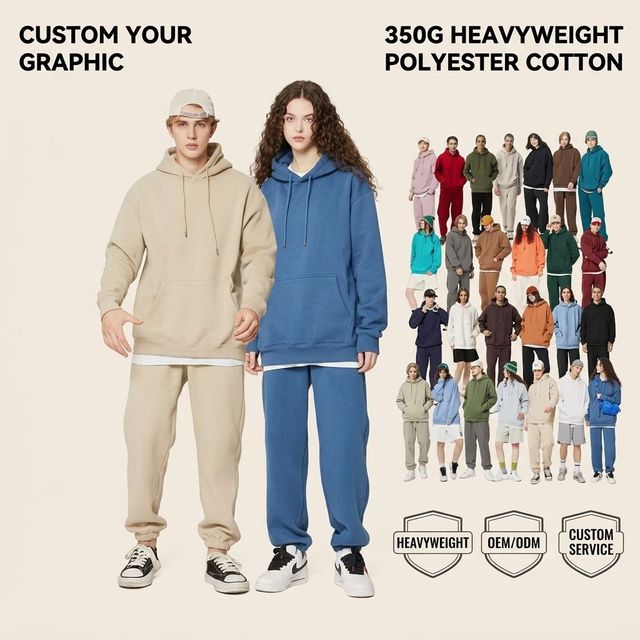 Stock 350G Fleece-Lined Polyester/Cotton Hoodie Men Quiet Luxury Oversized Thermal Warmth Streetwear Autumn Pullover Sweatpants