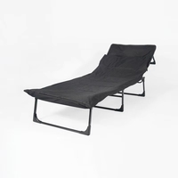 Lit de camp pliant noir haut de gamme avec cadre en acier robuste à 4 positions verrouillables, lit d'appoint rembourré portable pour hôtel