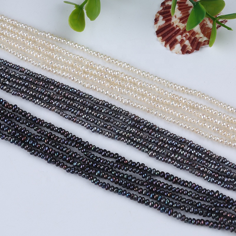 Wholesale 2.5-3mm White Black Freshwater Loose Flat Button Pearls Beads String Strand for Jewelry Making