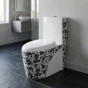 โถสุขภัณฑ์เซรามิคแบบชิ้นเดียว สีลายม้าลาย ระบบชำระล้างแบบ Washdown พร้อมระบบ Dual Flush และฝารองนั่งแบบปิดนุ่มนวล - Product Image 1