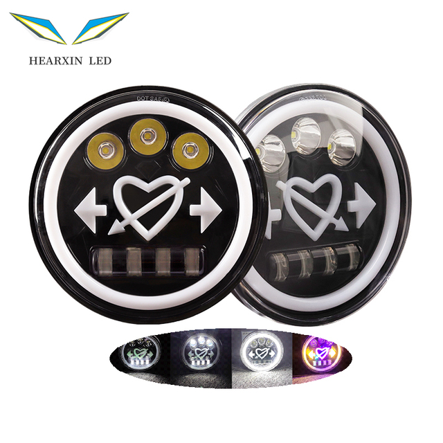 7 Inch RGB LED Headlights Halo Angel Eyes DRL Hi/low Beam Heart Round Headlight for Chevrolet Pickup Car Accessories