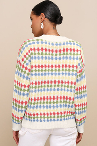 Shewin Dames Casual Outfit Trui 2025 Herfst Veelkleurig Dotty Patroon Gebreide Knoop Voor V-Hals Trui Vest - Product Image 3