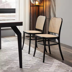 Sedia Moderna Scandinava Retrò in Legno Massello e Rattan per Sala da Pranzo, Caffetteria, Tè, Piccoli Appartamenti, Comoda Arredamento per Soggiorno - Product Image 2