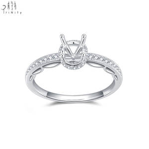 Anillo de compromiso y alianza de oro blanco de 18 quilates con diamante natural solitario, semimontura, para mujer, joyería fina al por mayor, el más popular - Product Image 1