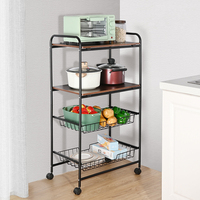 Chariot de rangement multi-usages à 3 niveaux, organisateur de légumes pour la cuisine, chariot utilitaire avec panier coulissant en maille extractible