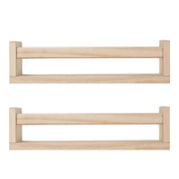 Étagères flottantes murales en bois massif avec rail frontal, lot de 2, support de rangement anti-chute pour livres, jouets, épices, décoration intérieure