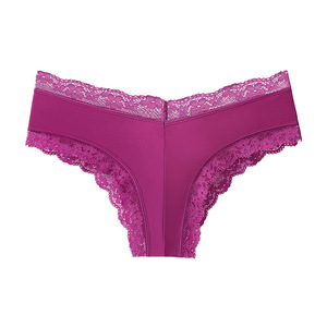Bragas de encaje de tiro bajo sin costuras de talla grande para mujer, Tanga hueco, ropa interior transpirable con patrón sólido de seda helada, Bragas para mujer - Product Image 5
