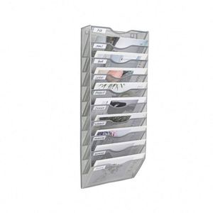 10-Pocket <b>Desk</b> Tidy Organiser A4 <b>Wall</b> Mounted Document Paper Holder Vertical Metal Magazine Rack <b>Wall</b> Hanging Storage Organiser - Product Image 1