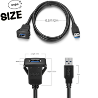 Câble d'extension USB 3.0 de 0,3 m/1 m/2 m à encastrer, rallonge de prise USB avec boucle pour tableau de bord de voiture, camion, bateau, moto