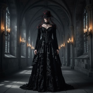 Elegante Sombrero de Copa Gótico con Encaje de Calavera y Velo, Sombrero de Terror Negro y Rojo para Disfraz de Halloween - Product Image 6