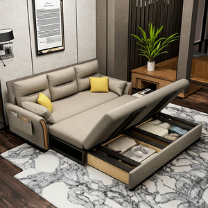 Canapé-lit moderne multifonctionnel avec rangement pour salon, hôtel, appartement, canapé-lit pliant en tissu de velours et de lin - Product Image 1