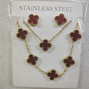 Collar, Pulsera y Pendientes <span class=keywords><strong>de</strong></span> Trébol <span class=keywords><strong>de</strong></span> Cuatro <span class=keywords><strong>Hojas</strong></span> <span class=keywords><strong>de</strong></span> 13mm, Juego <span class=keywords><strong>de</strong></span> Tres Piezas con Baño <span class=keywords><strong>de</strong></span> Oro <span class=keywords><strong>de</strong></span> 18k en Horno <span class=keywords><strong>de</strong></span> Vacío, Diseño Exclusivo Transfronterizo - Product Image 1