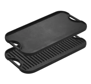 Plancha de hierro fundido rectangular presazonada, plancha oem para barbacoa, acampada, venta al por mayor