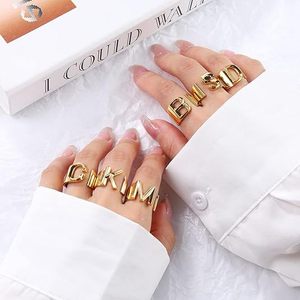 <span class=keywords><strong>Anillos</strong></span> Ajustables de Cobre Chapado en Oro con 26 Letras del <span class=keywords><strong>Señor</strong></span> de los <span class=keywords><strong>Anillos</strong></span>, Joyería Moderna y Elegante para Mujer - Product Image 4
