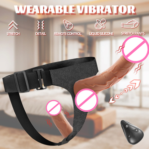 <span class=keywords><strong>Dildo</strong></span> Vibrante Realistico Doppio Indossabile con Cinturino IPX7 Impermeabile Ecologico per Coppie Lesbiche in TPE - Product Image 1