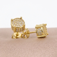 Boucles d'oreilles tendance en zircon cubique, clous ronds, bijoux hip-hop, or et argent, vente en gros, unisexe