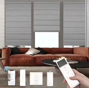Nouveauté Stores romains en plastique personnalisés à rayures blanches Art déco Électriques intégrés Horizontaux occultants/filtrant la lumière Uni - Product Image 1