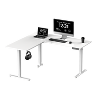 Bureau debout télescopique modulaire en bois moderne avec structure métallique, ergonomique en forme de L, réglable en hauteur, table électrique à levage électrique