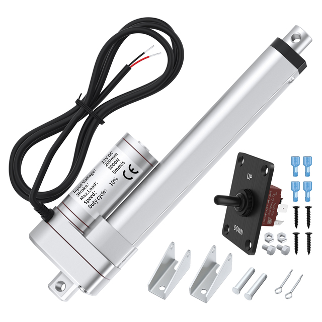 12V Electric Linear Actuator 200mm/8\" Stroke Heavy Duty 3000N Low Noise Linear Motion Actuator Controller Included Equipment