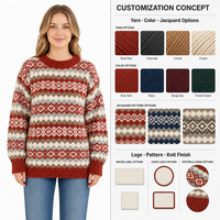 Pulls en tricot Fair Isle personnalisés pour femmes, à manches longues, col rond, jacquard géométrique à losanges, pulls épais et chauds pour l'hiver