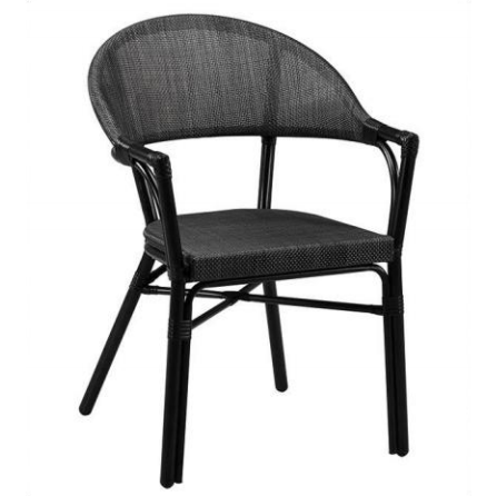 French Cafe Design Waterproof Wicker Rope Steel Frame Restaurant Outdoor Dining Chair