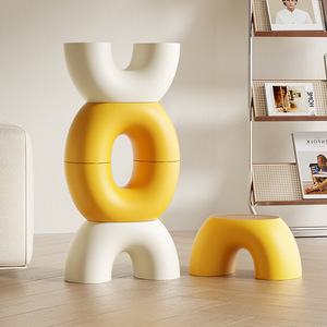 He Dou Thickened <b>Plastic</b> <b>Stool</b> Yellow White Home Childrens Living Room Bathroom Low Seat - Product Image 1