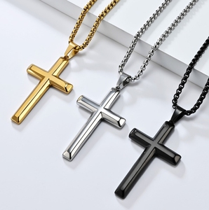 Kalung Salib Emas 18k Baja Anti Karat Pria Fen Di New Arrival Handmade Perhiasan Religius Poles Cermin Rantai Kotak Bulat <span class=keywords><strong>24</strong></span> inci - Product Image 1