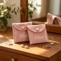 Pochette à bijoux en velours rose personnalisée Talent avec bouton pression, sac d'emballage en daim pour collier, boucles d'oreilles, bague, cadeau de mariage
