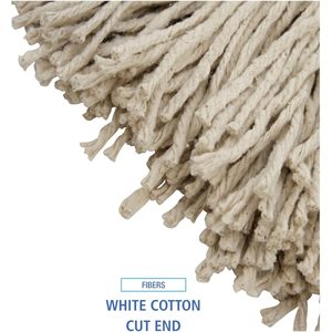 Mopa de microfibra blanca Boardwalk 724CEA de 24 oz con diseño de extremo cortado y plana, cesta de plástico y envoltura manual para pisos planos 724CEA - Product Image 1