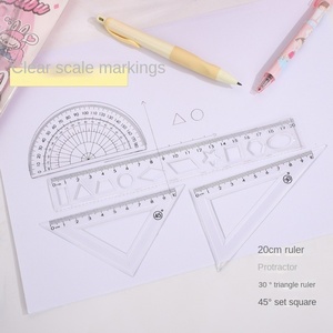Joli ensemble de règles en plastique à quatre pièces, motif dessin animé, longueur maximale 20 cm, papeterie multifonctionnelle pour les examens de l'école primaire - Vente en gros - Product Image 2