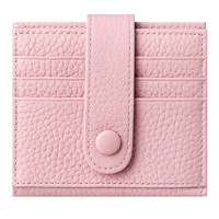Dompet Kulit Lychee untuk Wanita, Tempat Kartu, Dompet Kulit Sapi, Dompet Pendek Resleting Kulit Asli Lucu untuk Wanita