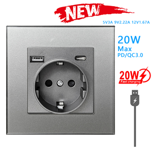 Ổ cắm điện tường Đức LangYeao EU 86, mặt kính cường lực, cổng USB Type-C PD 20W, điện áp 240V, dòng điện tối đa 16A, chuẩn PC - Product Image 3