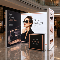 Expositor de pie con caja de luz LED para publicidad comercial de marca, stand de tela retroiluminado personalizado para entrevistas y fondos