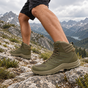 Vente en gros de bottes tactiques mi-hautes pour hommes chaussures de plein air imperméables confortables personnalisées avec nubuck artificiel pour les activités de plein air - Product Image 5