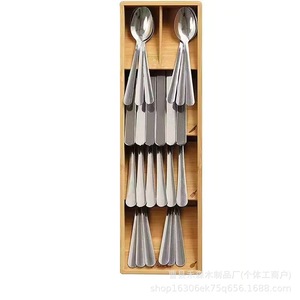 Bamboo <b>Storage</b> Box With Compartments 39.8 Cm Rectangular <b>Drawer</b> Organizer For Kitchen Cutlery And Desk Use - Product Image 3