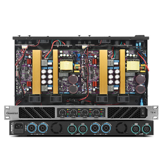 Gooermi T400 Professional 2-Channel Metal Digital Audio Power System 1U Class D Multifunctional Stereo Amplifier for Home