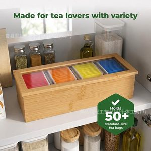 Caja de Almacenamiento de Bolsitas de Té de Madera, Rectangular, con Tapa Abatible, Organizador de Café y Té, Organizador de Escritorio - Product Image 4