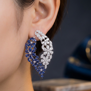 Pendientes de Lujo con Forma de Flor y Zafiro en Plata 925, Joyería de Boda para Mujer, Corte Pera - Product Image 3