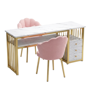 Juego de Muebles Modernos para Salón de Uñas, Mesas Largas de Madera y Metal con Colector de Polvo para Salón de Belleza, Centro Comercial, Estación de Manicura y Maquillaje - Product Image 1