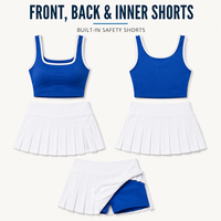 Ensemble jupe plissée 2 en 1 personnalisé pour femmes, short de sécurité intégré, tenue de tennis sans manches à col carré pour athlètes féminines