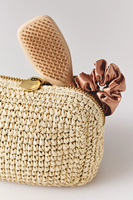 Sac de rangement pour peignes à cheveux personnalisés, essentiels de beauté pour les voyages, pochette en crochet pour soins de la peau, pochette tissée beige naturel doux, organiseur