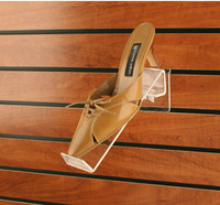 Présentoir à chaussures incliné et rotatif en acrylique transparent avec support pour les orteils, pour panneau rainuré ou grille métallique