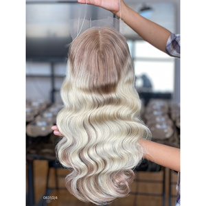 Peluca Mini de Cabello Europeo Virgen Natural con Frente de Encaje y Gorra de Encaje, 130% de Densidad, con Colores y Reflejos para Mujeres Blancas - Product Image 1