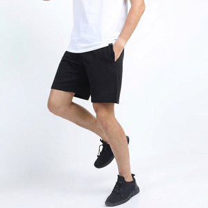 Pantalones Cortos Bermuda de Algodón Negro para Hombre con Bolsillos, Cintura Elástica, Estilo Casual, Transpirables, Corte Medio - Product Image 1