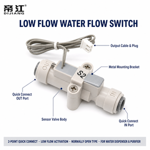 Interrupteur de débit d'eau Dijiang à activation faible, normalement ouvert, connexion rapide 1/4 pouce pour distributeur de thé, purificateur RO, OEM - Product Image 2