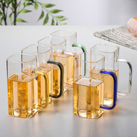 Tasse à thé en verre moderne, écologique, résistante à la chaleur, avec poignée colorée, forme carrée, capacité 400 ml, pour la consommation domestique