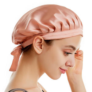 Gorro de dormir con forro de seda de una sola capa de color sólido más barato de alta calidad, turbante para mujer, gorros de pelo de seda de morera real Rosa 100% - Product Image 2