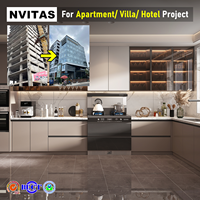 Meuble de cuisine modulaire NVITAS en verre et résine, écologique, ignifuge, construction en contreplaqué MDF, design moderne, robinet inclus