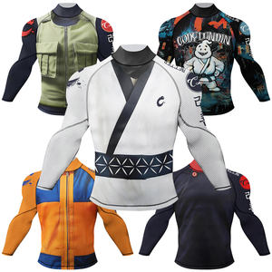 Kaos Rash Guard MMA BJJ Lengan Panjang Kerah Tinggi Bernapas Menyerap Keringat Anti Selip dengan Pita Grip Elastis untuk Latihan di Gym - Product Image 1