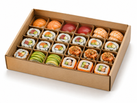 Boîte d'emballage personnalisée en papier kraft pour sushis avec fenêtre transparente, faible MOQ, conteneur alimentaire jetable à emporter, personnalisation pour restaurant